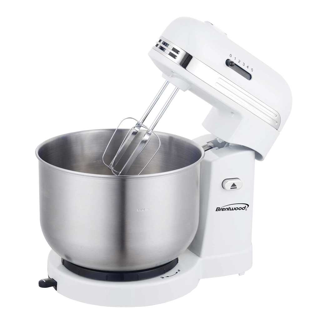 BRENTWOOD 5-SPEED RETRO STAND MIXER 3.5QT SS MIXING BOWL - WHITE