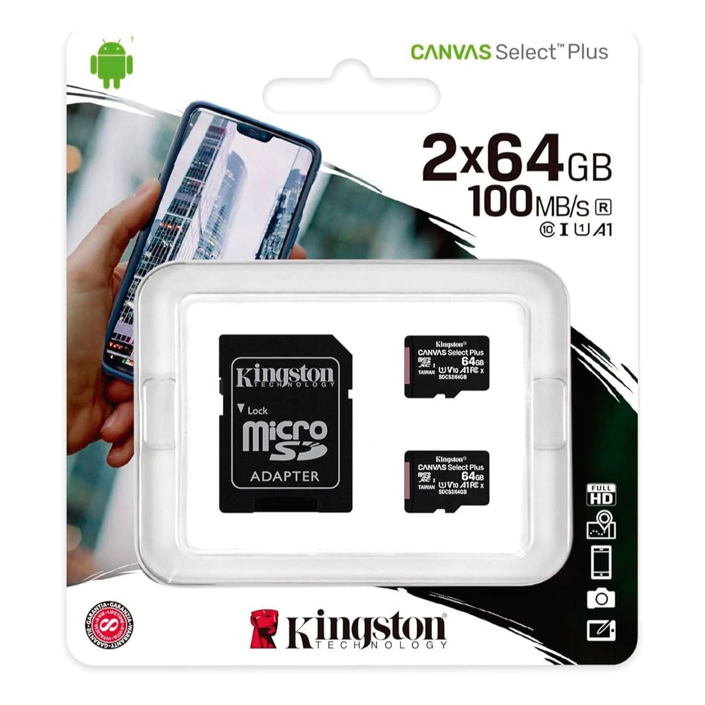 KINGSTON MICRO SDHC/SDXC 2X64GB CANVAS SELECT PLUS 100R/85R CL10 UHS-ICARD 100MB/s