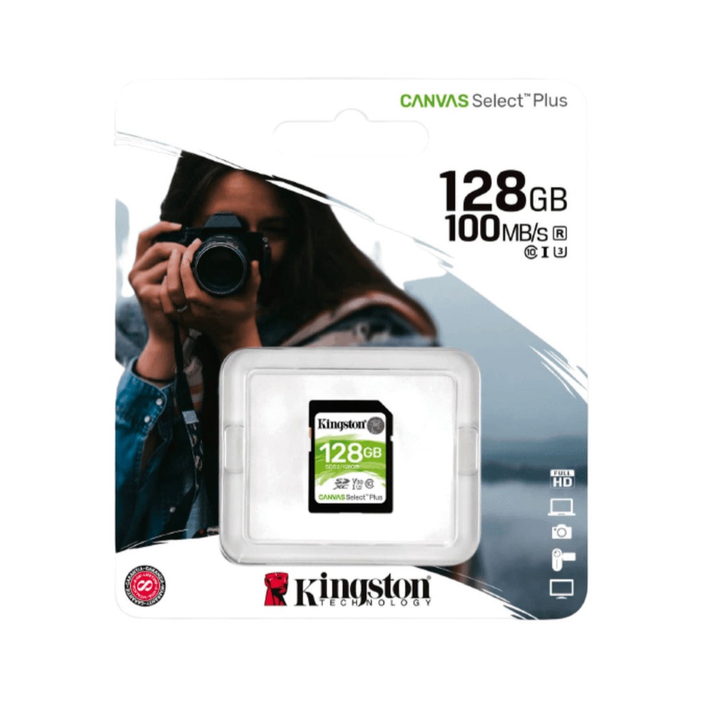 KINGSTON SDHC/SDXC 128GB CANVAS SELECT PLUS 100R/85W C10 UHS-I CARD 100MB/s
