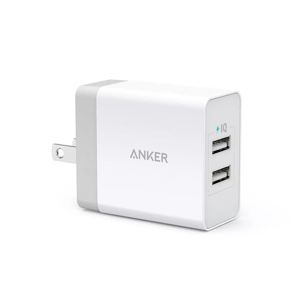ANKER 24W 2-PORT USB WALL CHARGER FOR SAMSUNG/iPHONE - WHITE