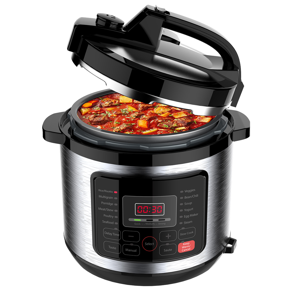 PREMIUM DIGITAL PRESSURE COOKER, 6.3QT, 12 PROGRAMMED FUNCTIONS, NON-STICK POT, SS/BLACK